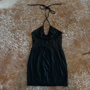 Black Leather Halter Dress